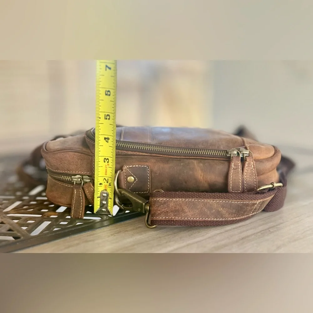 KomalC Leather Messenger Bag 18” Brown Distressed Laptop Bag Briefcase